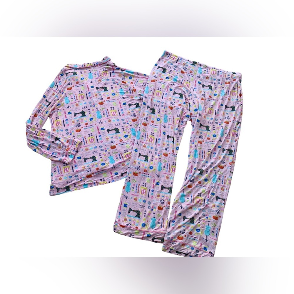 Nick & Nora Size XXL Double XL, 2XL Pink Sewing Theme Pajama Set Modal Sleepwear - Picture 2 of 9